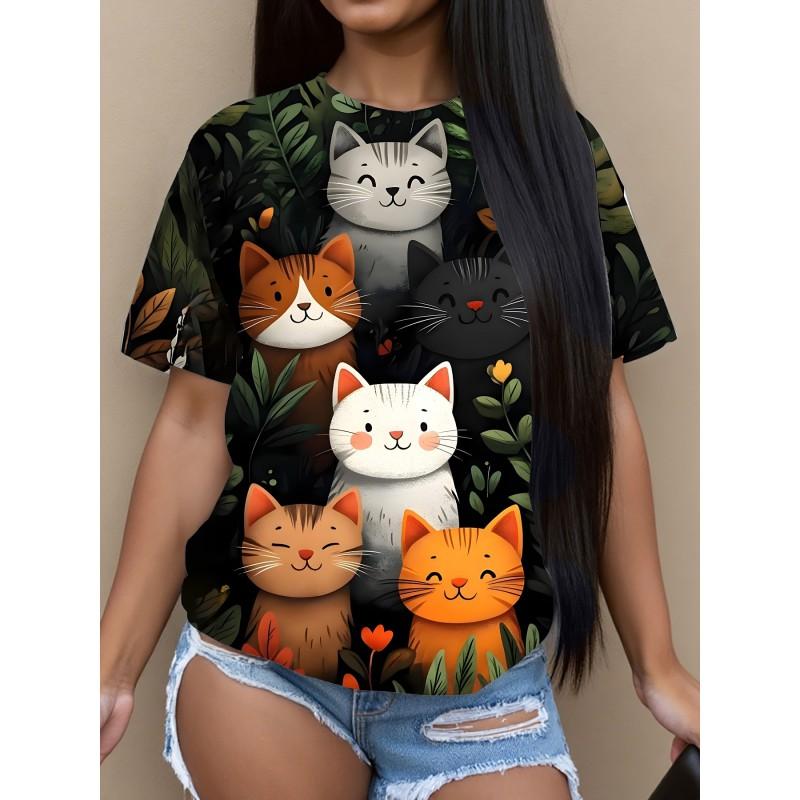 Womens Casual Round Neck Short Sleeve T-Shirt With Butterfly Print Loose Fit 2025