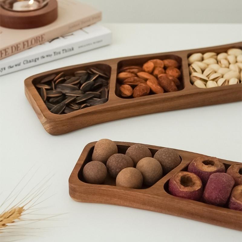 Multiple Compartment Storage Tray Made of Bamboos for Snacks Organization Prevents Flavor Mixing Stylish Irregular Color Pattern