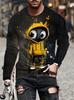 Cartoon Animal Print Men's Long Sleeve T-shirt Casual O-neck Oversized Pullover Autumn Fashion Streetwear High Quality Clothing