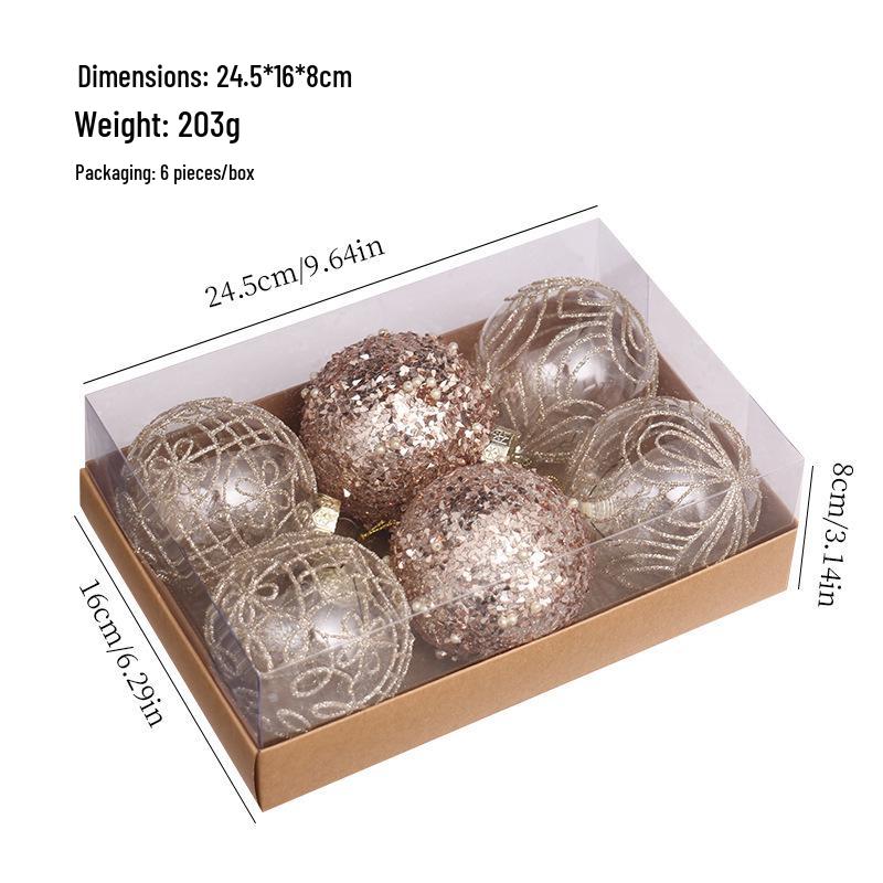 Exquisite 8cm Christmas Ornaments: Set of 6 Transparent Color-Painted Balls in Gift Box for Tree Decoration