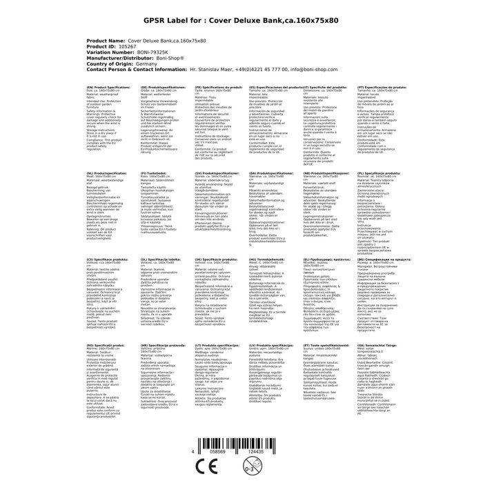 Housse de Protection Banc de Jardin 160 cm - Deluxe & Résistante