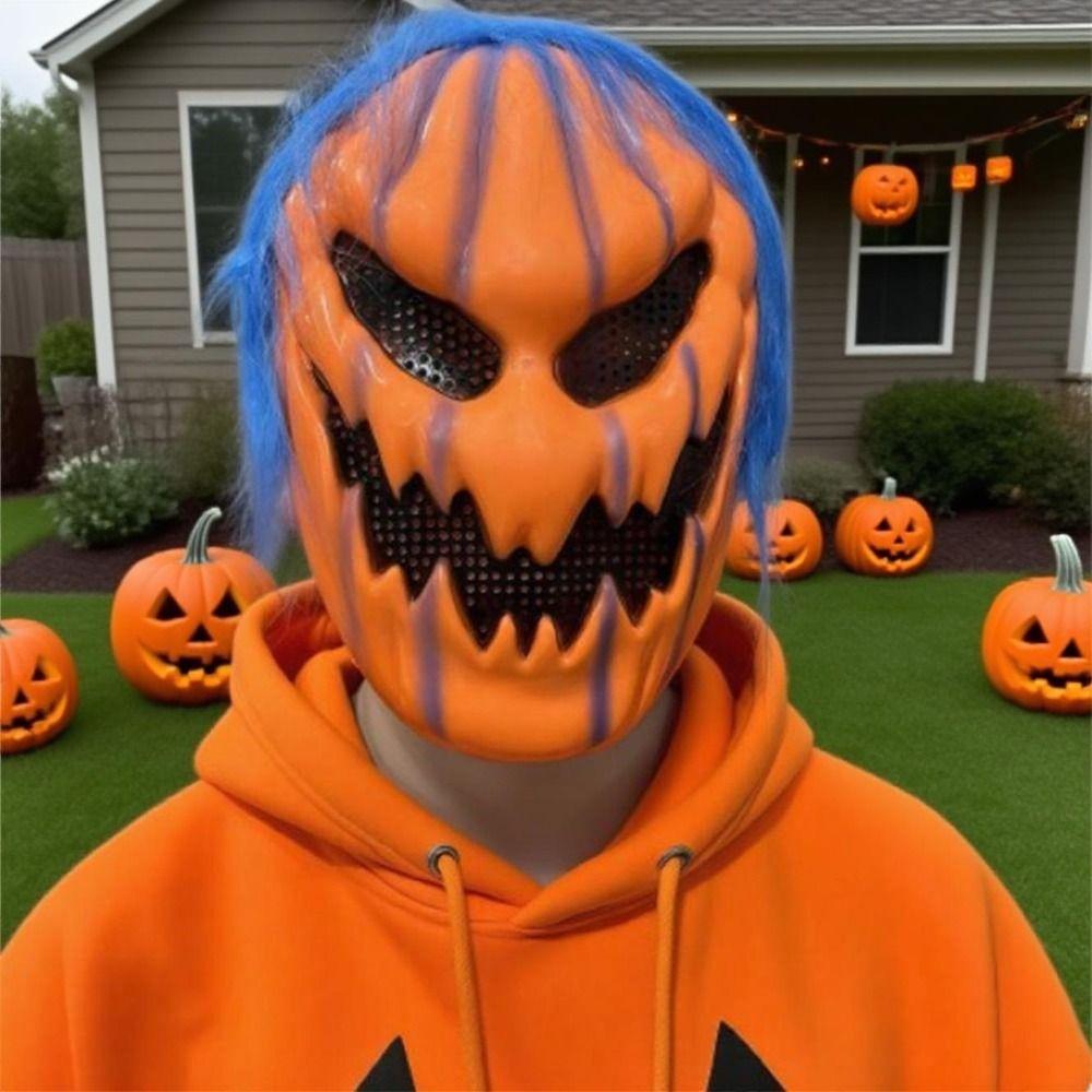 Creativity Halloween Cosplay Mask Orange Scary Ghost Headgear Pumpkin Full Face Mask  Unisex