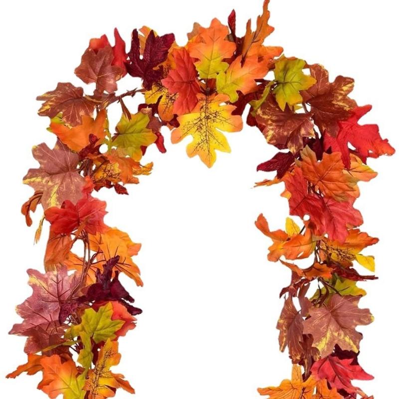 2Pcs Artificial Leaves Vine Hanging Plant for Thanksgiving Decoration, Artificial Vine Autumn Festival Decoration