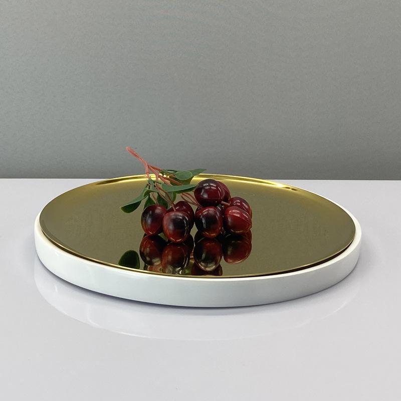 Modern Light Luxury Marble Metal Ornaments Golden Tray Fruit Plate Model Room Living Room Desktop Storage Decorations