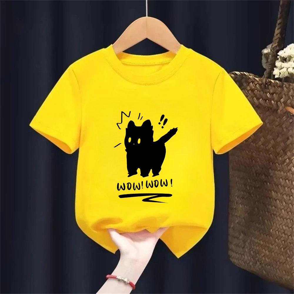 Funny T Shirt Cat Letter Print Crew Neck TShirt Kids Casual Short Sleeve Top for Spring Summer Girls Clothing