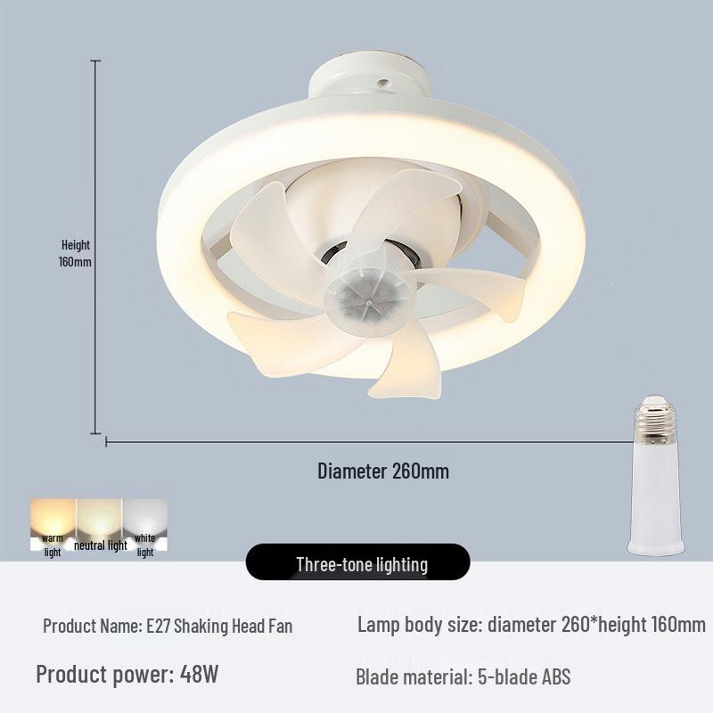 360° RGB Rotating Fan Light with Remote, E27 Base, Stepless Dimming, Three-Color Control