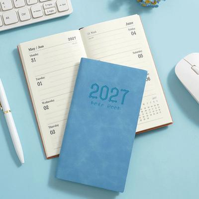 Small Personal Memo Book 2027 A6 Weekly Planner, 365 Day English Schedule Pocket Notebook Office Productivity Journal with Ribbon
