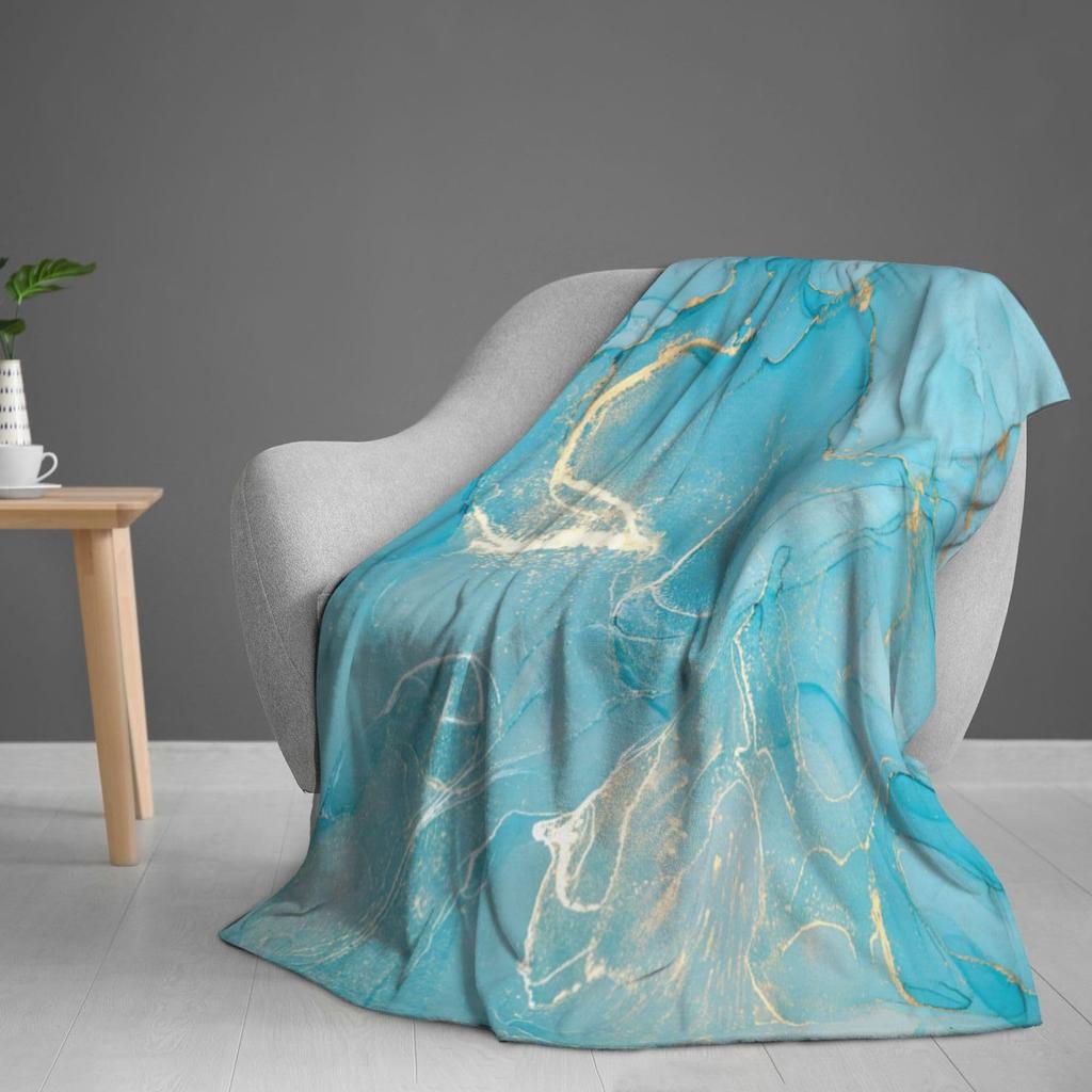 Blue marble pattern Printed Blanket for Sofa Bed Travel Camping Living Room Office Conditioning Blanket for All Seasons Gifts