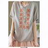 Summer New Chinese Cotton and Linen Embroidered Short-sleeved Shirt Women's Half-open Round Neck Solid Color Pullover