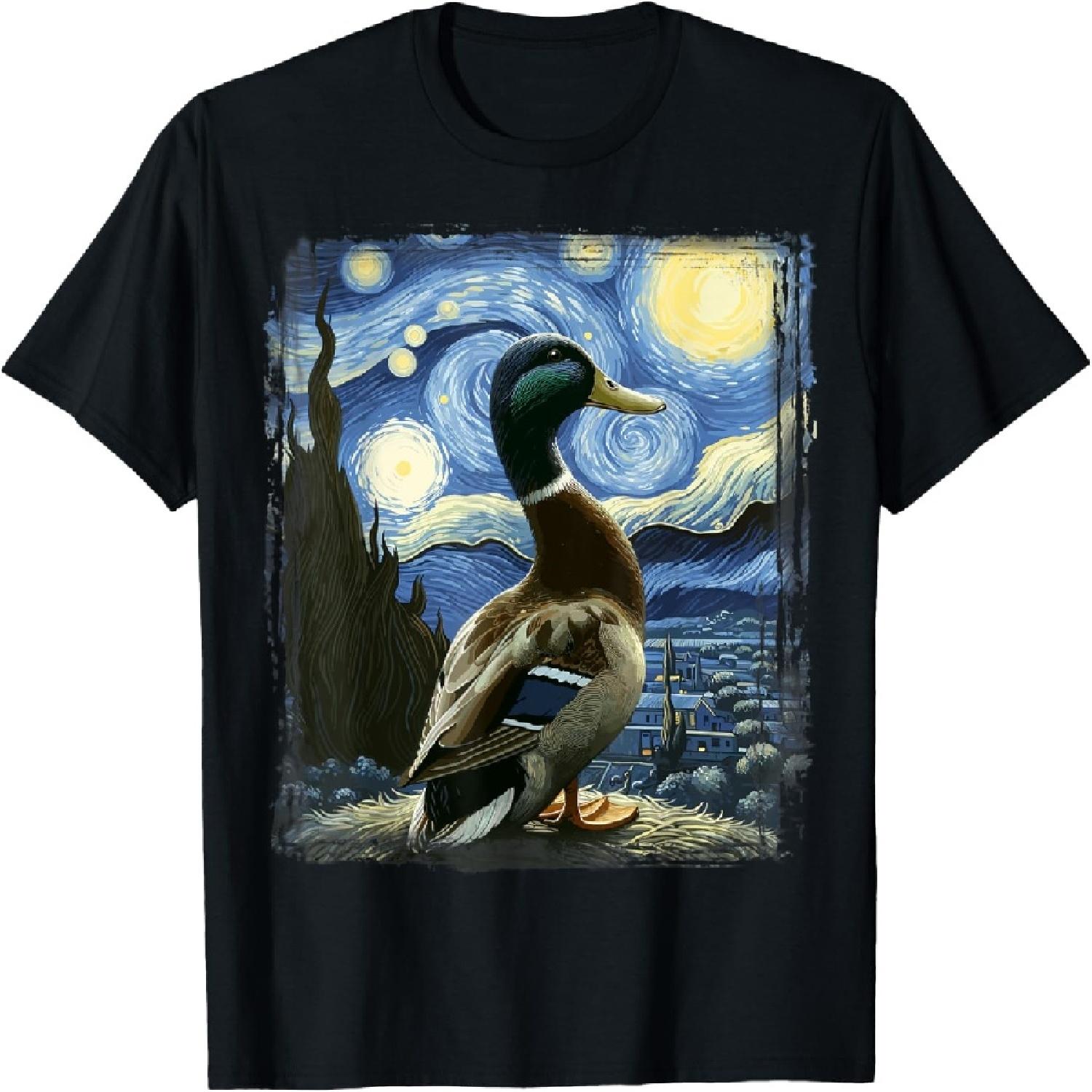 Duck Star Gazer - Artistic Van Gogh Style Starry Night Duck T-Shirt S