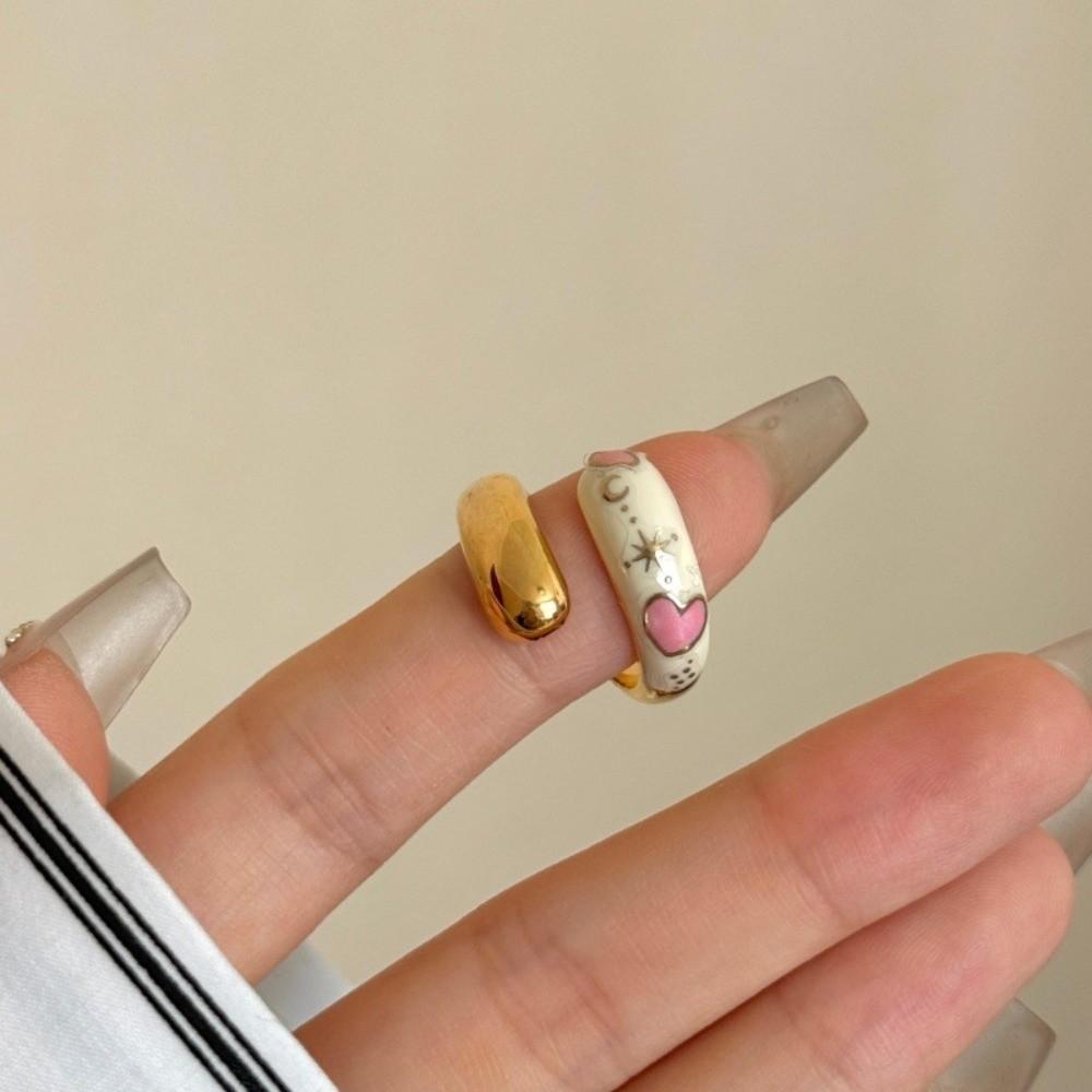 Fashionable Bow Colorful Oil Drip Ring Unique Trendy Irregular Heart Open Ring Colorful Versatile Finger Ring Banquets