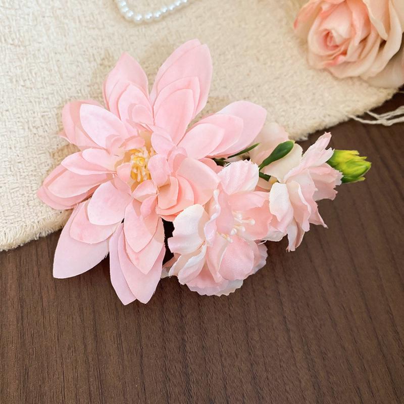 Fairy Chiffon Pearl Flower Tassel Hair Clip - Vacation Style Duckbill Bangs Accessory