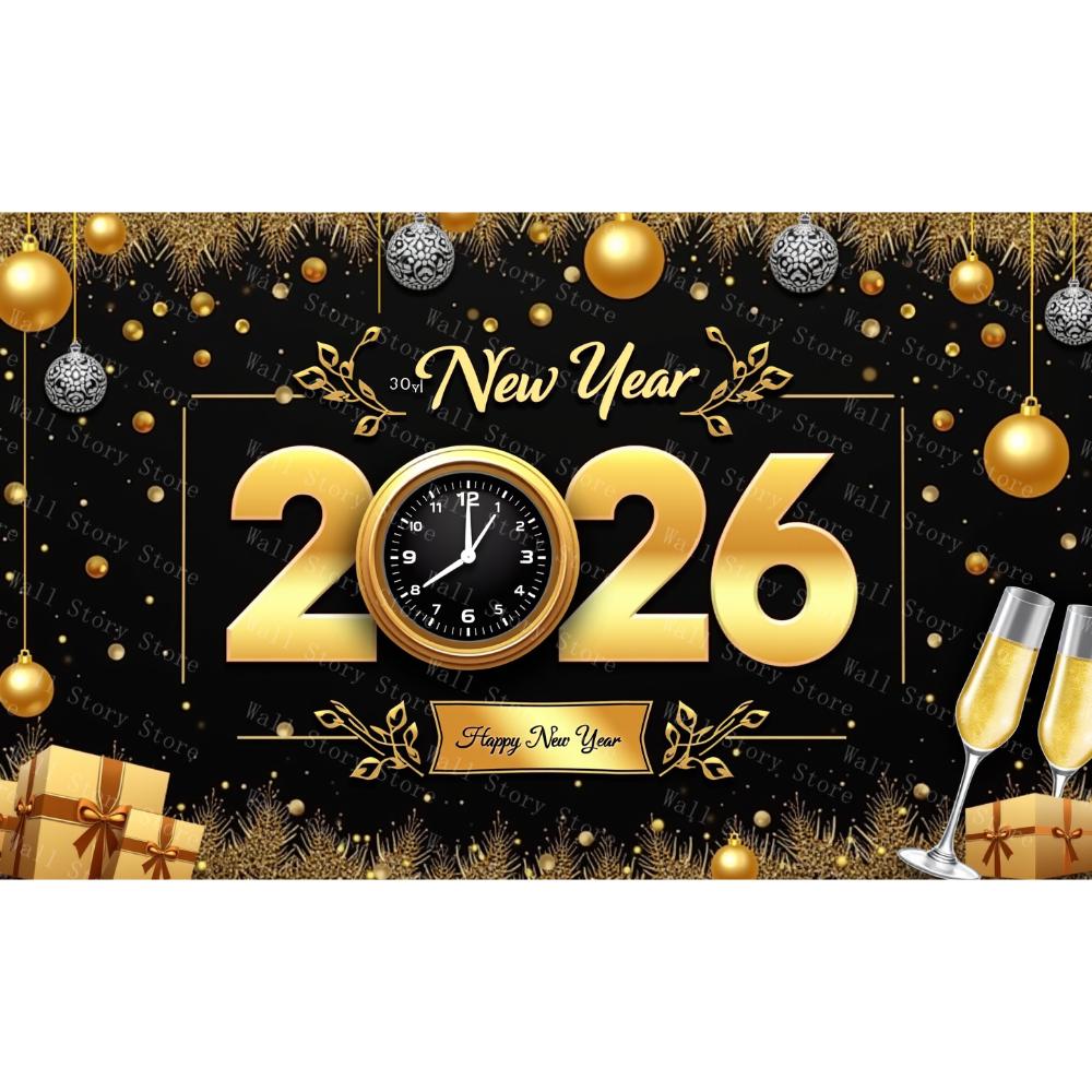 2026 Happy New Year Backdrops for Christmas Tapestry Photography Decor Background Celebrate Party Family Poster Photo Tapestry