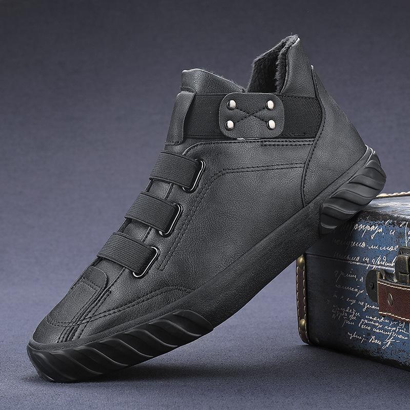 New Winter Men's Shoes High Top Leather Shoes British Martin Boots Plus Velvet Warm Cotton Shoes Men's Snow Boots Trendy Shoesa