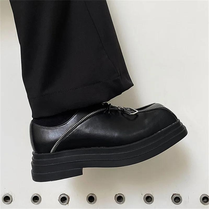 Spring Autumn Men Shoes Square Toe Lace Up Platform Leather Shoes Casual Shoes For Men