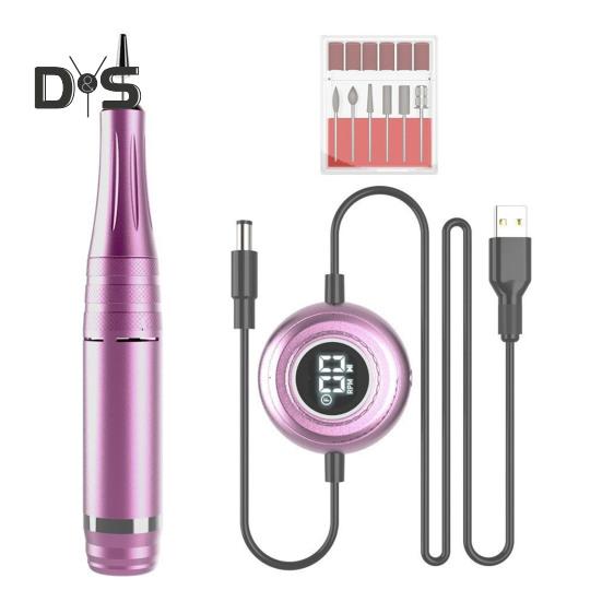 Elektryczna polerka do paznokci z 6 końcówkami, narzędzie do manicure USB do paznokci u rąk i nóg, szybka maszyna do paznokci 35000 obr./min do użytku domowego i salonowego