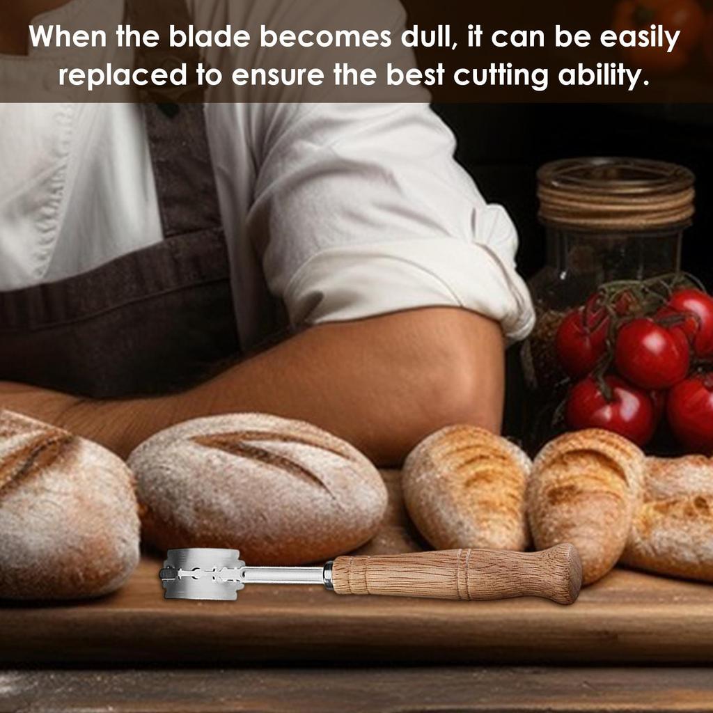 Bread Cutter French Bread Blades Kitchen Gadgets Normal Wood Long Handle Dough Scoring Knife with 5 Razor Blades Bread Cutting