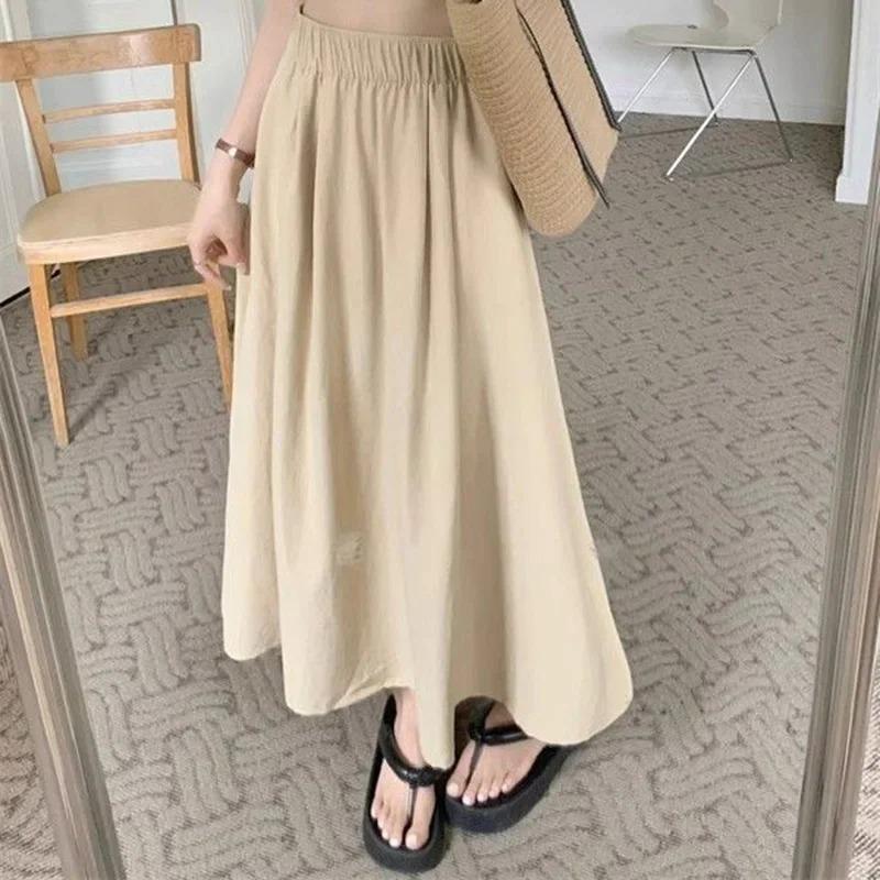 Summer Women Fashion Colorful Long Skirts Girls Versatile Comfortable Elastic Dress Concise Leisure Vacation Skirt