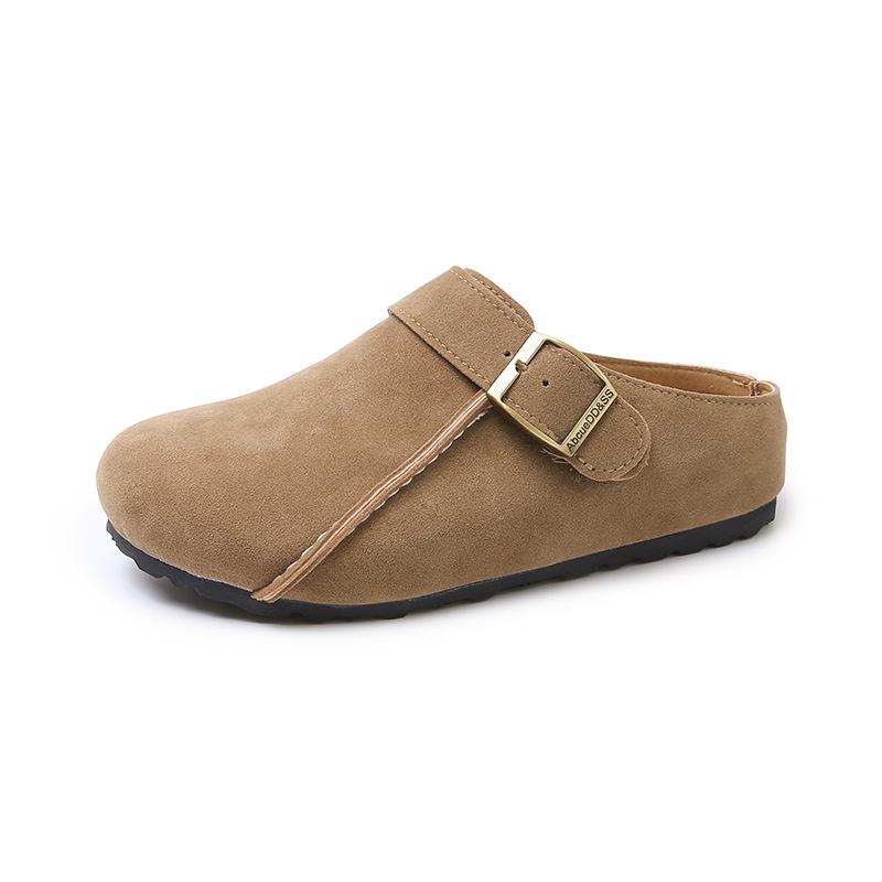 

2025 new comfortable flat-bottomed bag head half slippers women wear one pedal outside, casual inner height-increasing Borken cool slippers 35 хаки