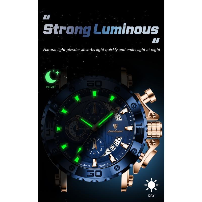POEDAGAR Reloj Deportivo de Lujo para Hombre Cronógrafo Impermeable Luminoso Moda Reloj Calendario Correa de Silicona Relojes de Cuarzo