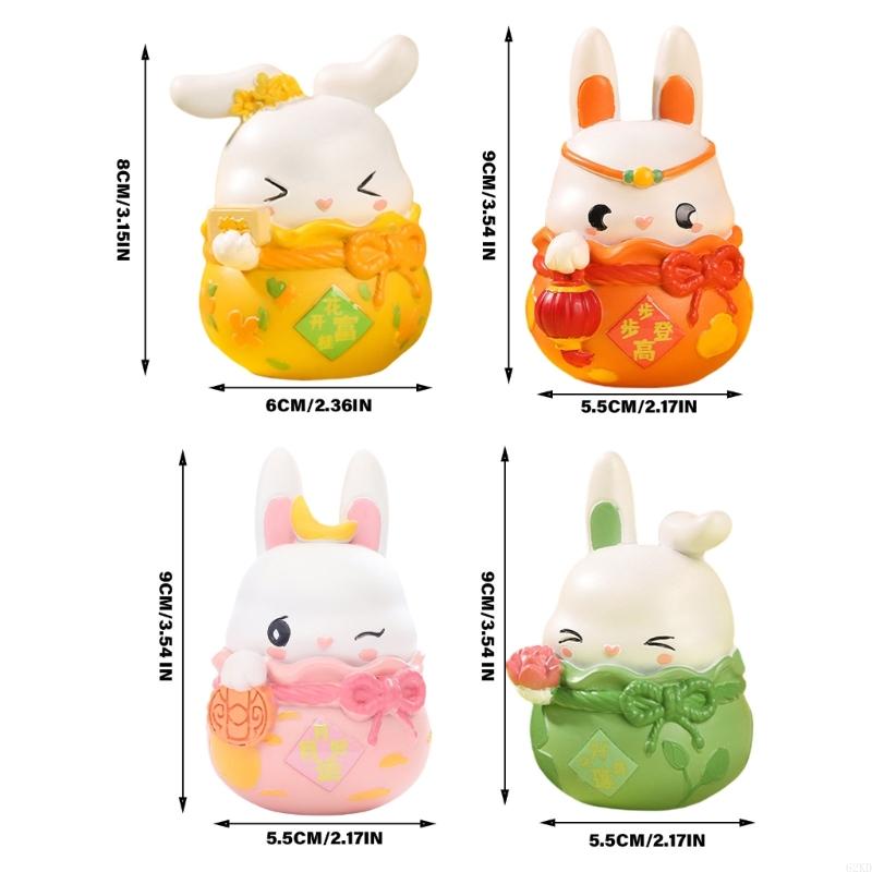 62KD MidAutumn Festival Resins Bunnies Rabbit Figurines for Craft and Desk Ornament