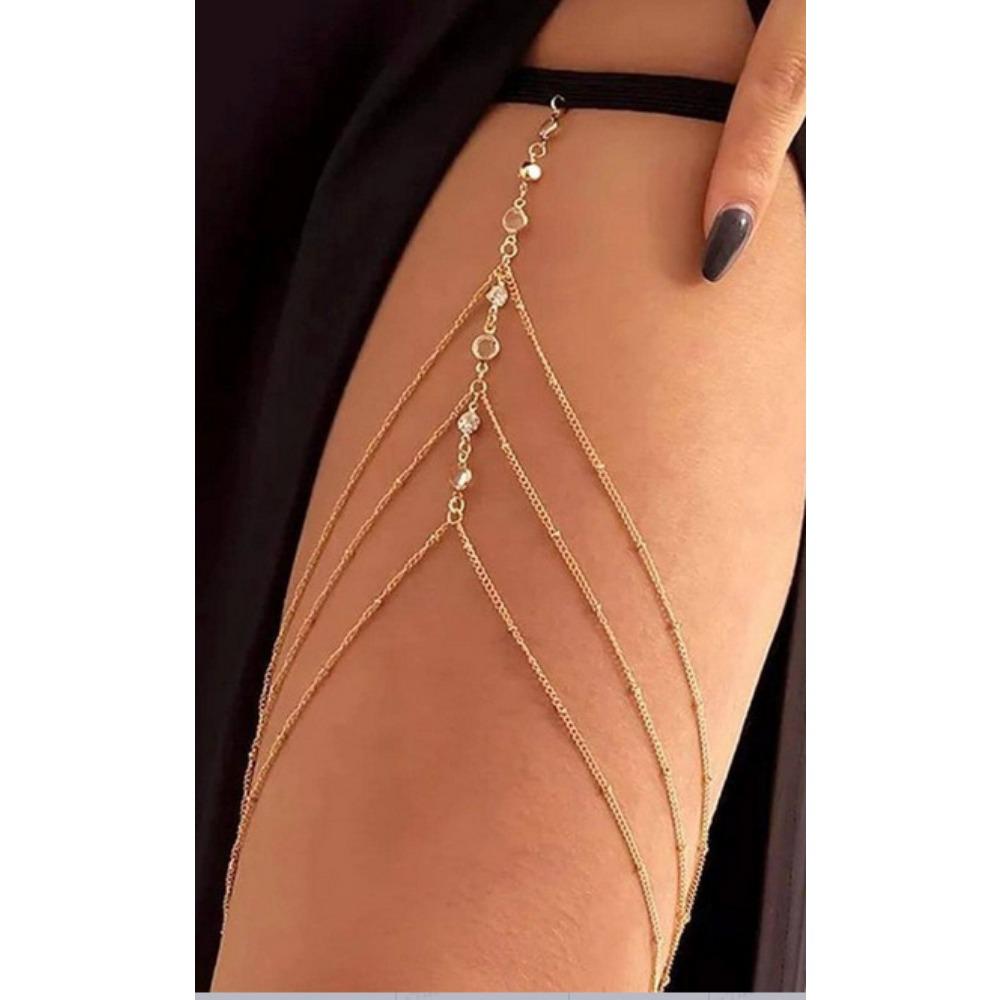 

Многорядная цепочка для ног Золотая Сексуальная цепочка на бедро Женская Бриллиантовая Многослойная цепочка из бусин Цепочка для тела