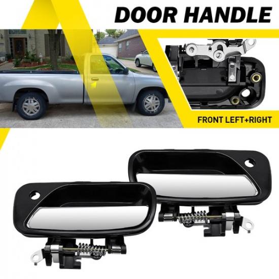 Front Left&Right 2X Door Handles Exterior Black+Chrome For 1993-1998 Toyota T100