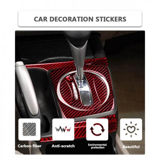9Pcs For Honda Civic 8th 06-11 Red Carbon Fiber Automatic Gear Shift Cover Trim