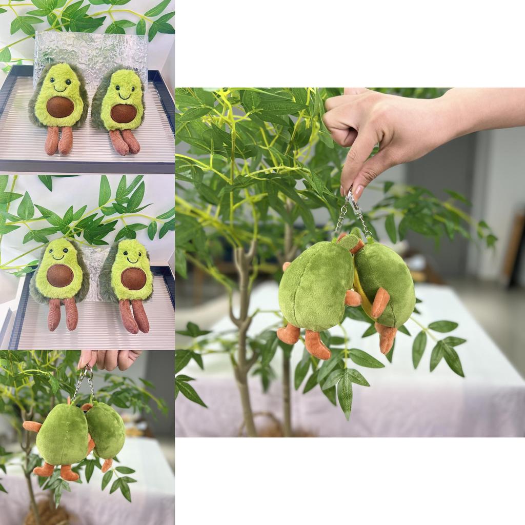 Cute Avocado Plush Doll Keychain Soft Toy With Silver And Gold Chains Ideal For Gifts