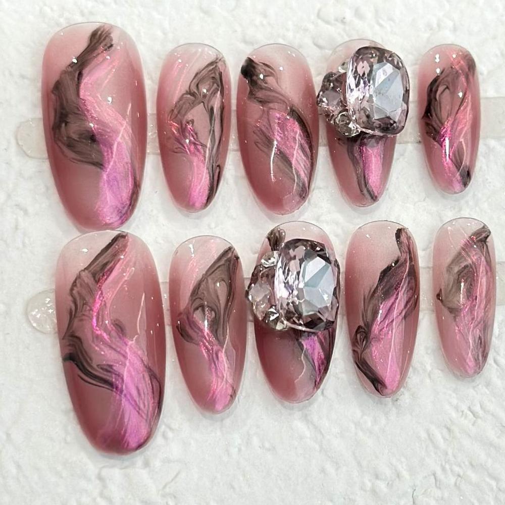 10pcs Hand Painted Gel Press Nails Beautiful Luxury Handmade Acrylic Nails Press on High Quality XS