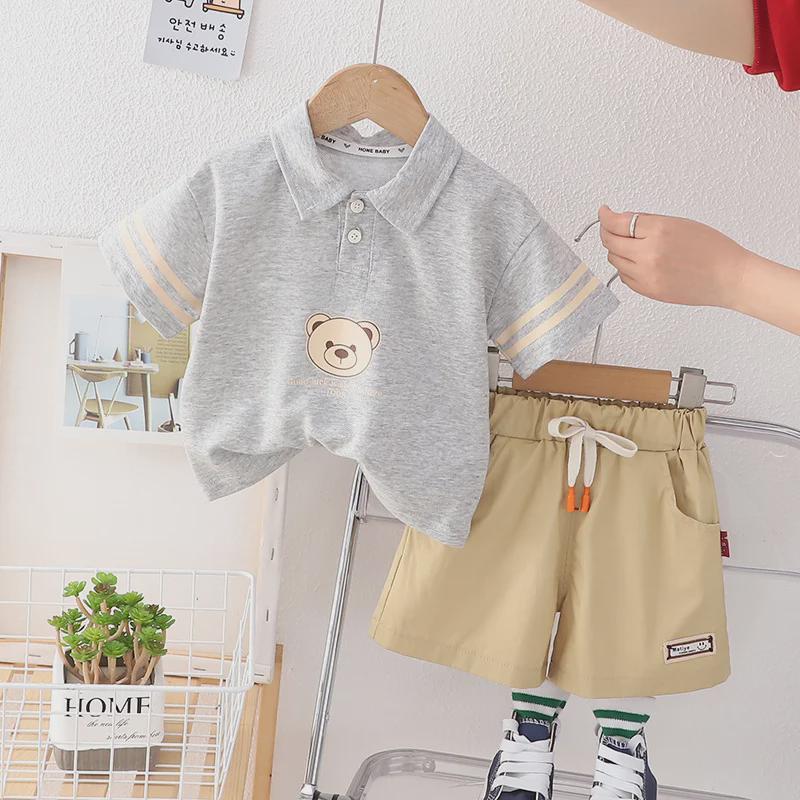Boys' Summer Cartoon Polo Shirt & Shorts Set - New Children's Short-Sleeved Two-Piece Outfit
