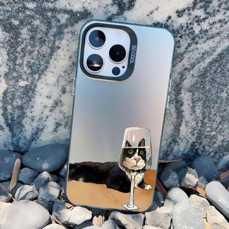 Dark Funny Cartoon Cat Have Fun Phone Case For iPhone 14 13 Pro Max 13 Mini 16 12 11 15 Pro Max 14 15 Plus Animal Laser Cover