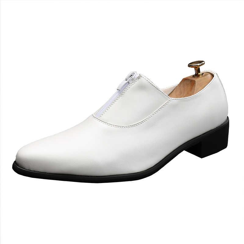 Fashion New Luxury Classic Men Black White Zipper Design Casual Shoes Male Flats Loafers Homecoming Wedding Dress Prom Zapatillas Hombre