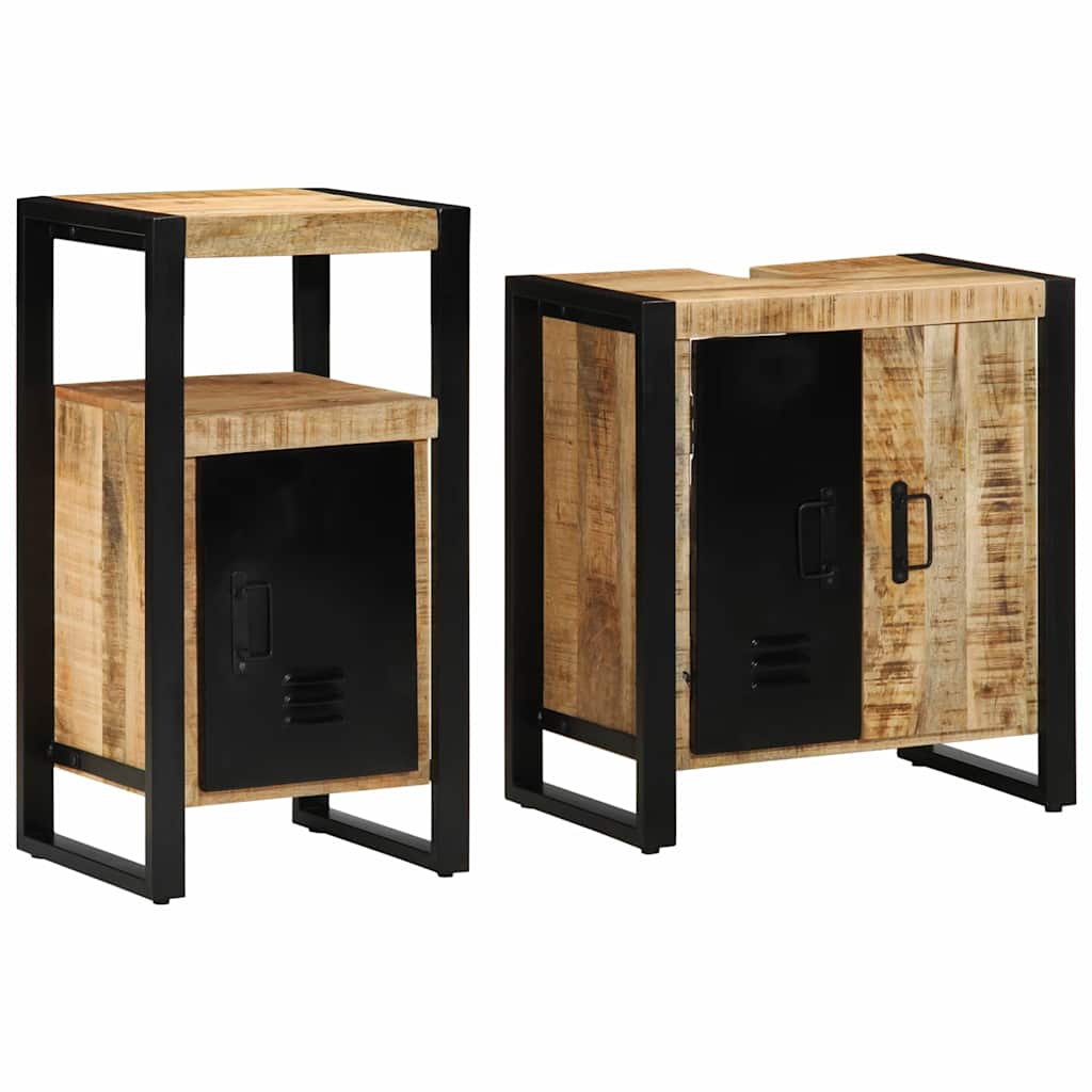 Bathroom Furniture Set 2 Pcs Brown & Black Solid Mango Wood