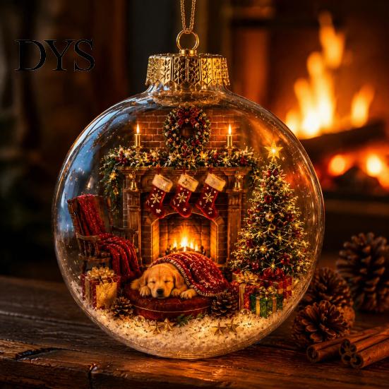 Reusable Party Ornaments 250th Anniversary USA Christmas Ornament, Light Up Plastic Clear Ball Hanging Decoration with Garden Wall Bell Train