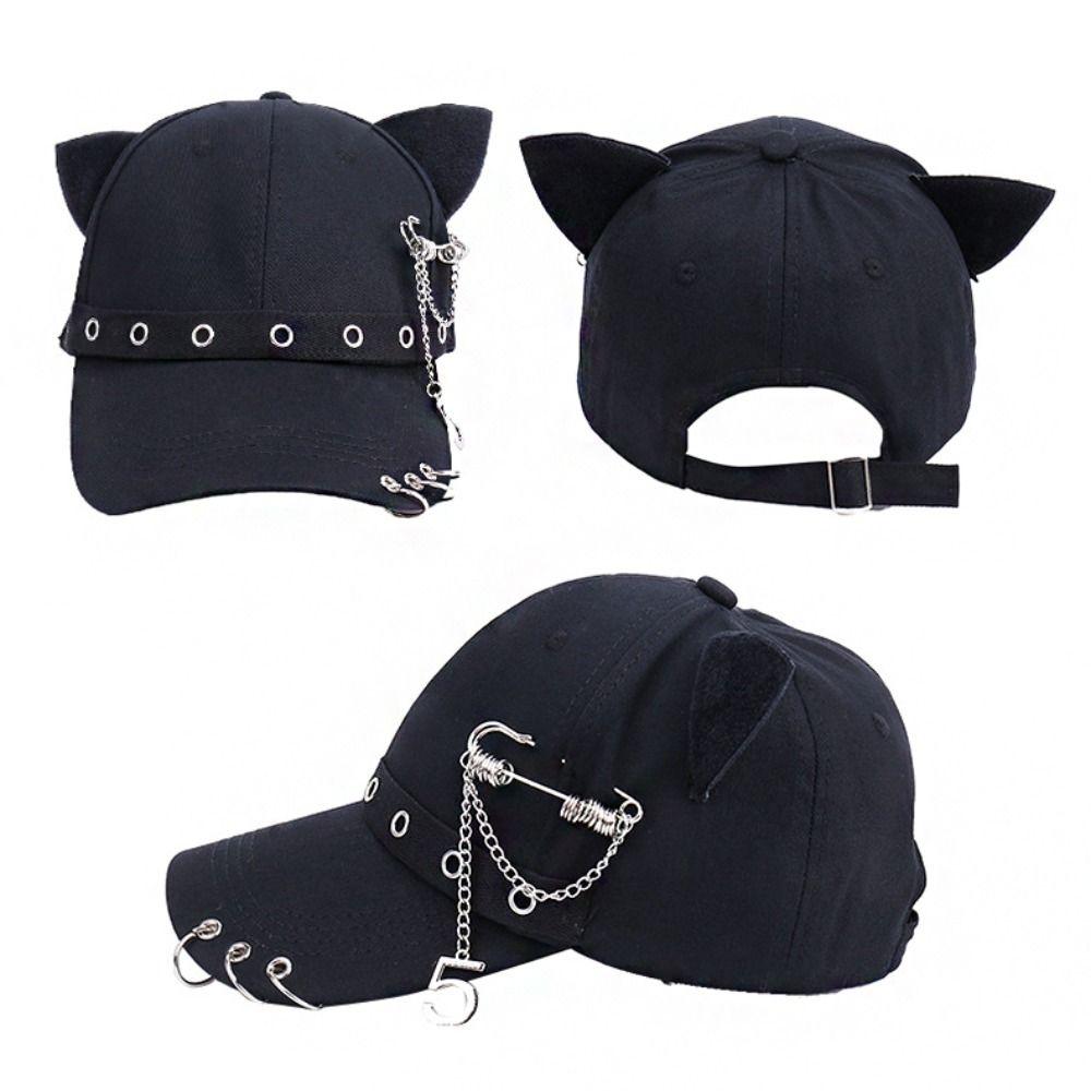 Pin Cat Ear Baseball Cap Hiphop Peaked Cap Portable Sunscreen Hat Summer