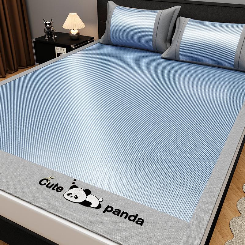 Machine Washable 3-Piece Ice Silk Cooling Mat Set with 2 Pillowcases, Breathable Summer Bed Sheet for Home Dorm, Soft Fitted Sheet