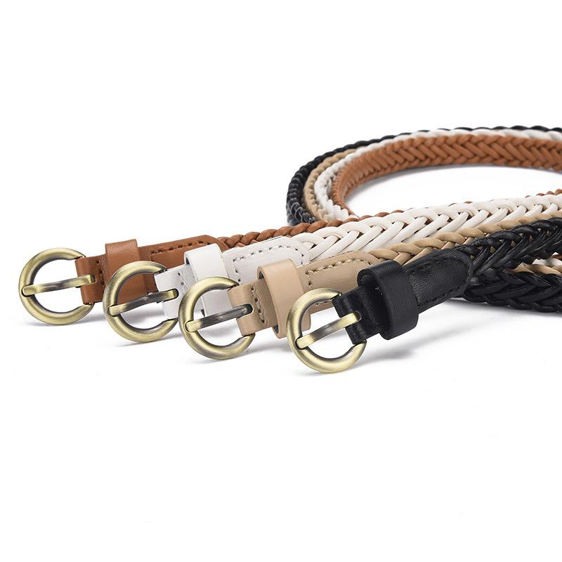 Womens Trendsetting Fine Woven Waist Belt In Classic Colors With Unique Buckle Bronze