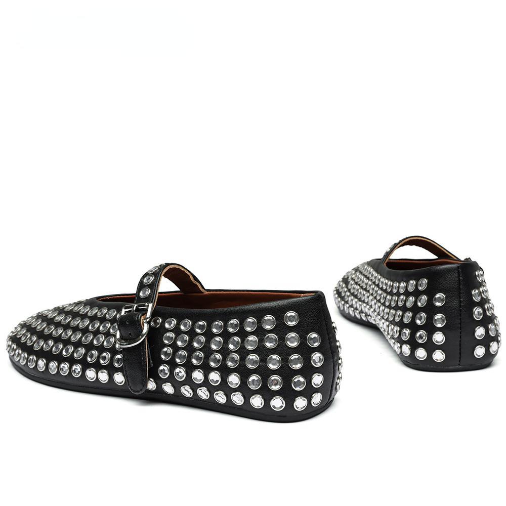 Stylová křišťálová dámská módní plochá obuv Mary Jane pro volný čas Pohodlná dámská obuv z měkké kůže