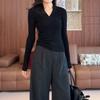 Women's Slim-Fit Fishbone Pattern V-Neck Sweater - Soft & Elegant Knit Base Layer for Spring & Autumn.
