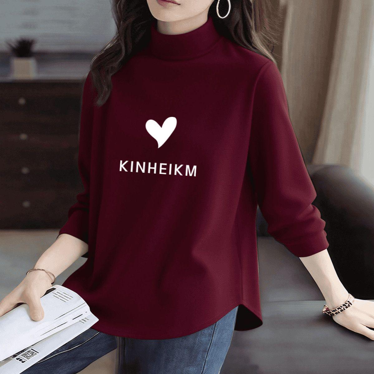

Women s Plus Size Fleece Half-High Collar Long-Sleeve T-Shirt L for 100-115 Jin