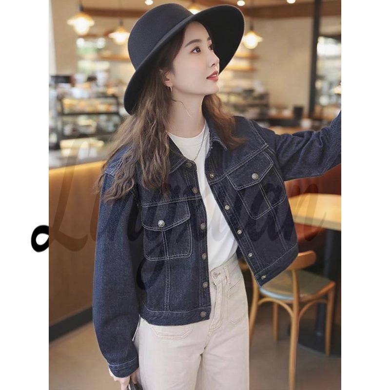 Korean Retro Dark Blue Denim Jacket M темно-синий