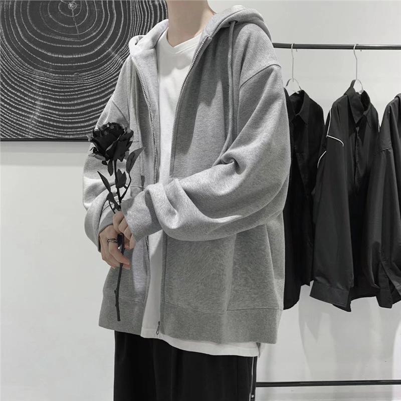Men's Korean Style Hooded Cardigan Sweatshirt - Casual Loose Fit for Autumn