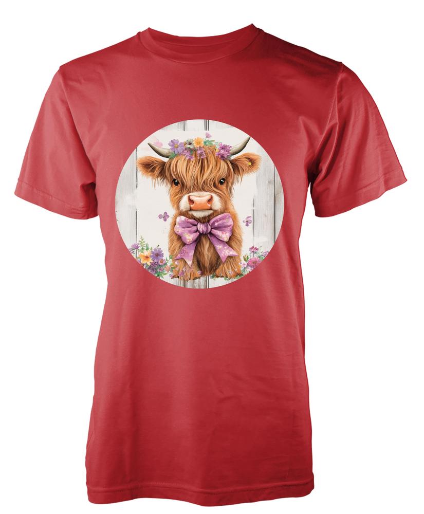 Bnwt Highland Cow With Flowers And Bow Novelty Gift Unique TShirt Adult Kids S