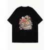 Black Oversized T Shirt With Stack Of Books And Flowers Print For Casual Wear And Reading Lovers