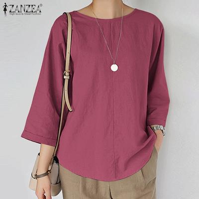 Womens Casual Round Neck 3/4 Sleeve Loose Blouse