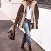 Womens Reversible Puffer Jackets Casual Fleece Sherpa Zip Up Hooded Warm Winter Coats