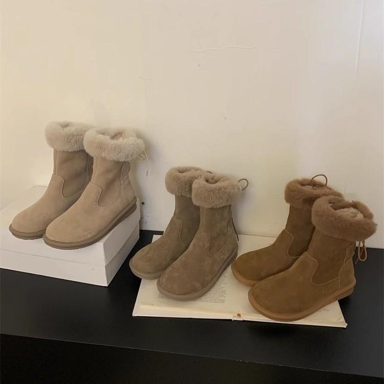 Śniegowce damskie krótkie cholewki 2025 zima nowe puszyste ocieplane ciepłe bawełniane buty na płaskiej podeszwie retro botki Martin