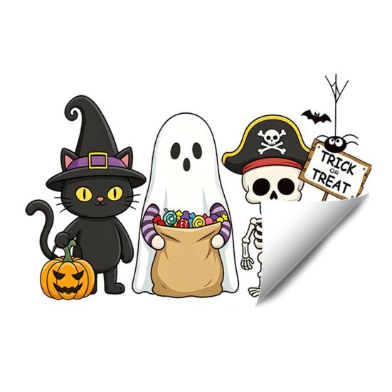 Static Glass Sticker, No Residue Reusable Window Clings, Festive Glass Decal with Halloween Dwarf Wizards Black Cats Ghosts Skeletons Pattern