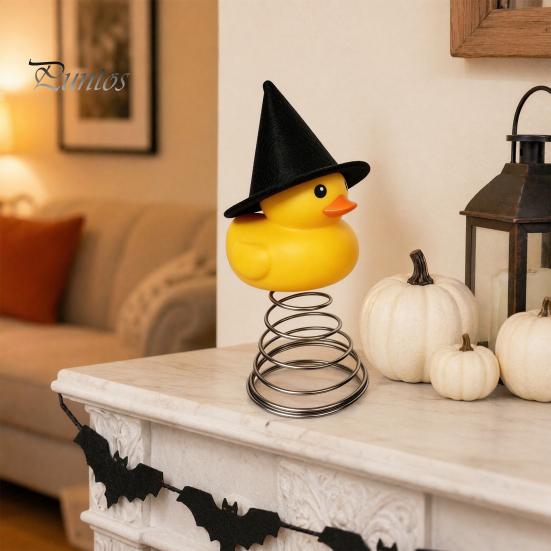 Cute Duck Ornament Halloween Tree Topper, Small Witch Topper with Trick Or Treat Metal Spring Base for Gothic Home Decor, Holiday Party Supplies